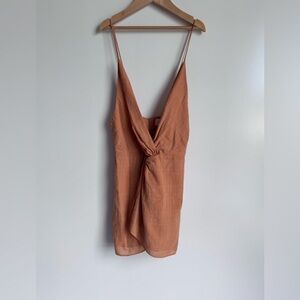 Aritzia Wilfred‎ XXS Tan Romper Twist Front Cotton Deep V Neck Gauzy Sexy Flirty